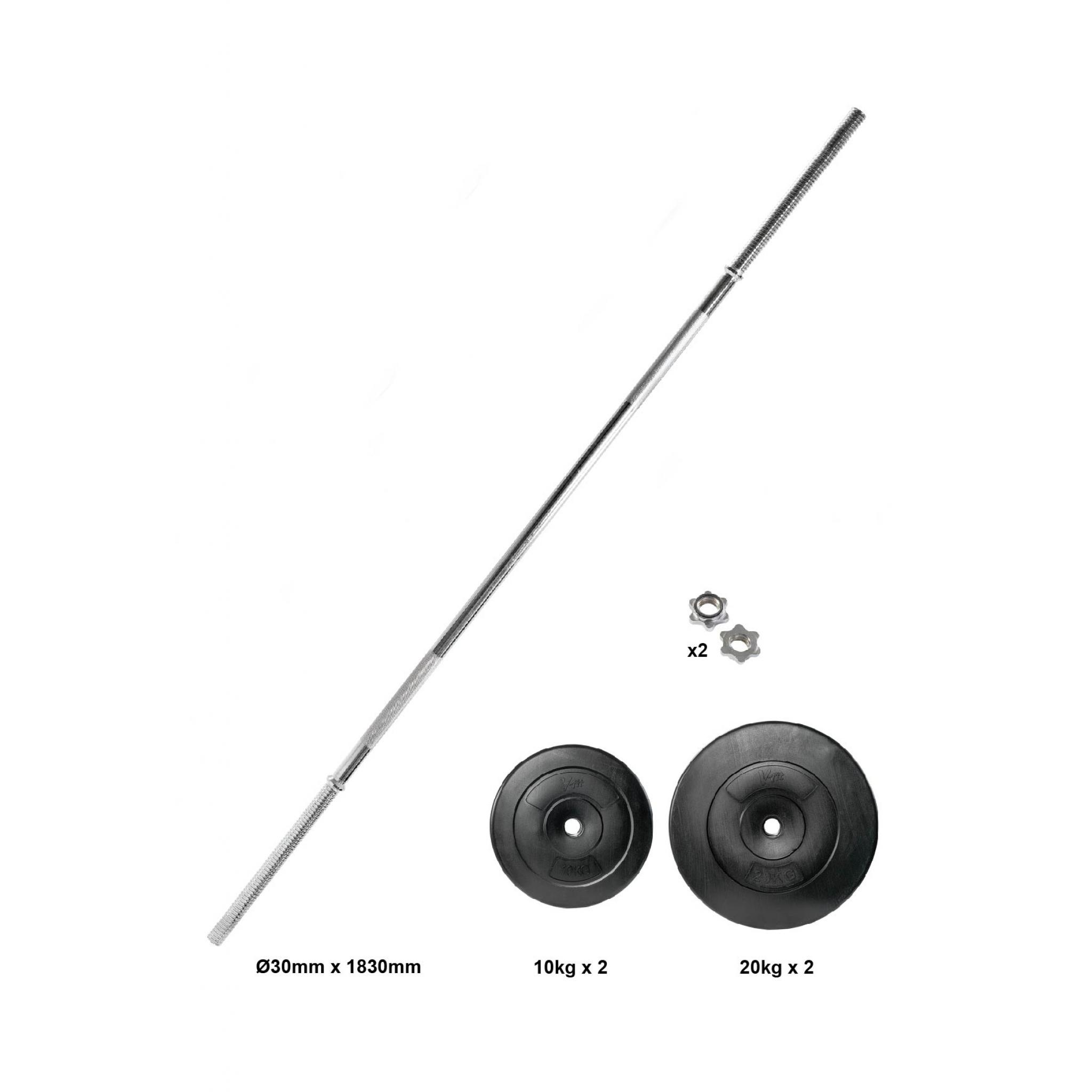 Vfit 70kg Barbell Weight Set 6ft 30mm solid steel bar Beny Sports